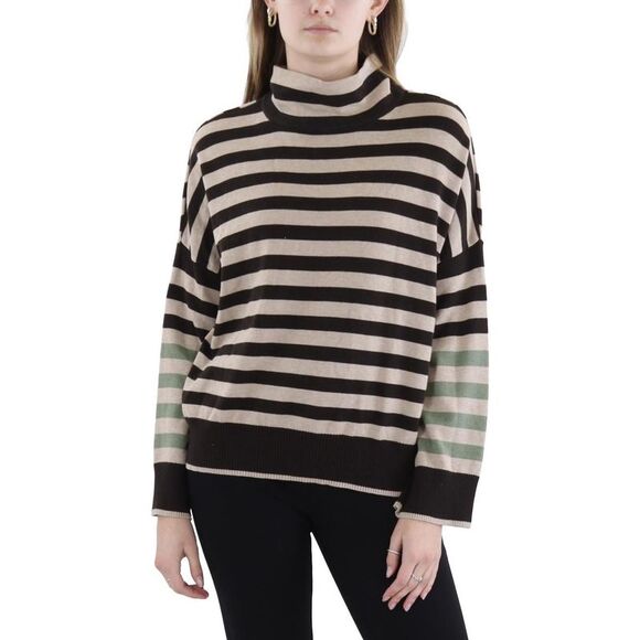 WISPR Womens Brown Silk Blend Striped Mock Turtleneck Sweater Top NWOT - Picture 1 of 3
